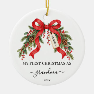 Ornamento De Cerâmica Primeiro Natal como Avó Nome do Neto Personalizado