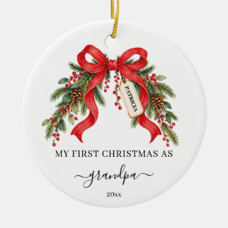 Ornamento De Cerâmica Primeiro Natal como Avô Nome do Neto Personalizado