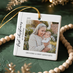 Ornamento De Cerâmica Primeiro Natal como Avó Presente de Foto de Bebê