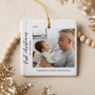 Ornamento De Cerâmica Primeiro Natal como Avô Presente de Foto de Bebê