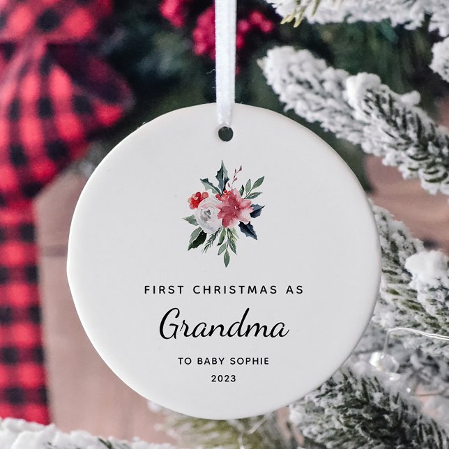 Ornamento De Cerâmica Primeiro Natal como avó | Simples e Elegante (A pretty holiday keepsake for her first Christmas as a grandmother)