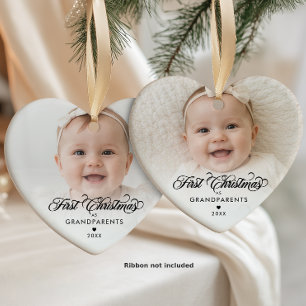 Ornamento De Cerâmica Primeiro Natal como Avós 2 Fotos de Bebê