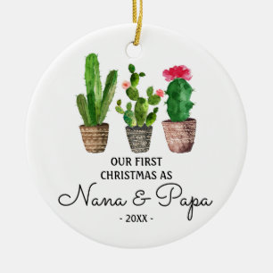 Ornamento De Cerâmica Primeiro Natal como Avós de Nana e Papa Cactus