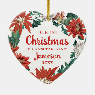 Ornamento De Cerâmica Primeiro Natal como Avós Floral Wreath