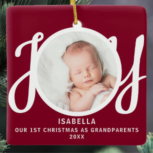 Ornamento De Cerâmica Primeiro Natal como Avós Foto Alegria Marrom