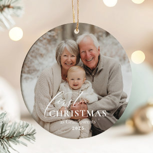 Ornamento De Cerâmica Primeiro Natal como Avós Foto de Natal