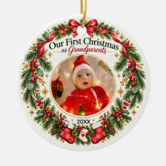 Ornamento De Cerâmica Primeiro Natal como Avós Foto do Bebê