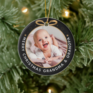 Ornamento De Cerâmica Primeiro Natal como Avós - Foto Dourada Negra