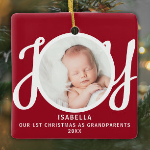 Ornamento De Cerâmica Primeiro Natal como Avós Foto Lembrança Vermelha