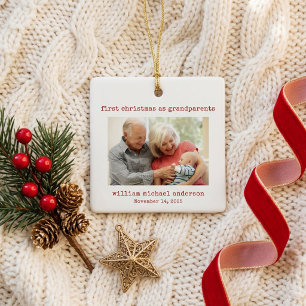 Ornamento De Cerâmica Primeiro Natal como Avós Foto Minimalista