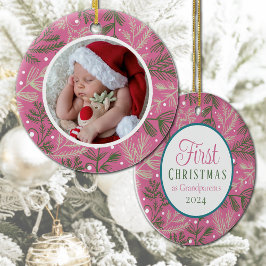 Ornamento De Cerâmica Primeiro Natal Como Avós Foto Rosa