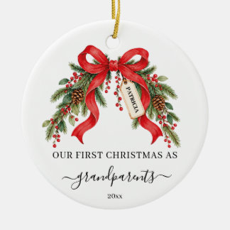 Ornamento De Cerâmica Primeiro Natal como Avós Nome do Neto