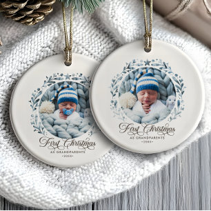 Ornamento De Cerâmica Primeiro Natal como Avós Recorte 2-Fotos