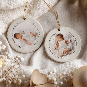 Ornamento De Cerâmica Primeiro Natal como Babá 2 Foto Personalizado