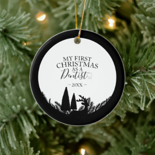 Ornamento De Cerâmica Primeiro Natal Como Dentista Silhueta Elegante
