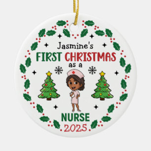 Ornamento De Cerâmica Primeiro Natal Como Enfermeira Personalizada