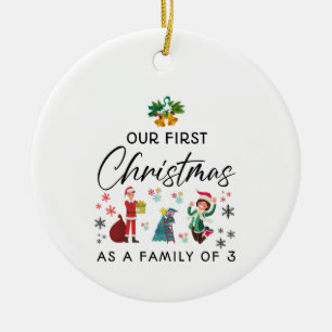Ornamento De Cerâmica primeiro natal como família de 3