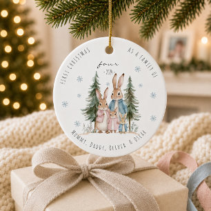Ornamento De Cerâmica Primeiro Natal como Família de Quatro Coelho