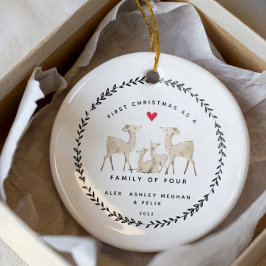 Ornamento De Cerâmica Primeiro Natal Como Família De Quatro Veados