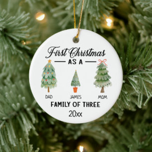 Ornamento De Cerâmica Primeiro Natal Como Família De Três Aquarelas