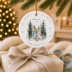 Ornamento De Cerâmica Primeiro Natal como Família de Três Menino