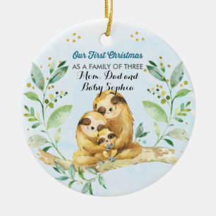 Ornamento De Cerâmica Primeiro Natal como Família dos Três