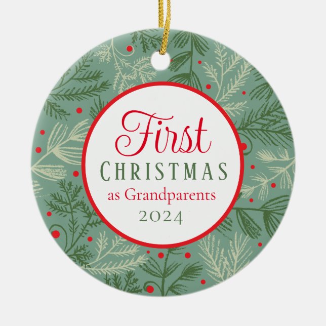 Ornamento De Cerâmica Primeiro Natal Como Foto De Avós (Frente)