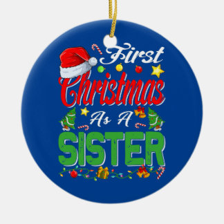Ornamento De Cerâmica Primeiro Natal Como Irmã Santa Hat Pajama Xmas