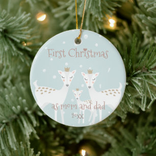 Ornamento De Cerâmica Primeiro Natal como mãe e Pai - Azul-Cinto