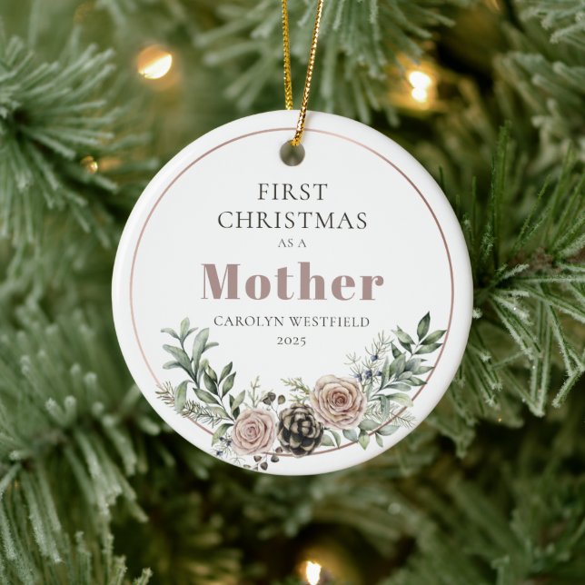 Ornamento De Cerâmica Primeiro Natal como Mãe Nome Ano (Árvore)