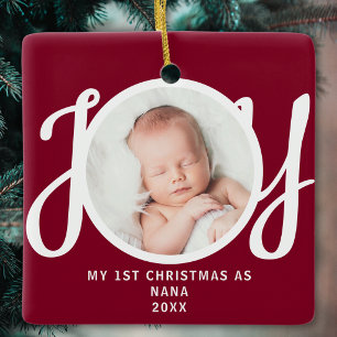 Ornamento De Cerâmica Primeiro Natal como Nana Foto Lembrança Marrom