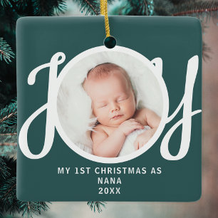 Ornamento De Cerâmica Primeiro Natal como Nana Foto Lembrança Verde