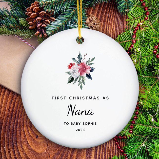 Ornamento De Cerâmica Primeiro Natal como Nova | Bonito e Elegante (A holiday keepsake for her first Christmas as Nana)