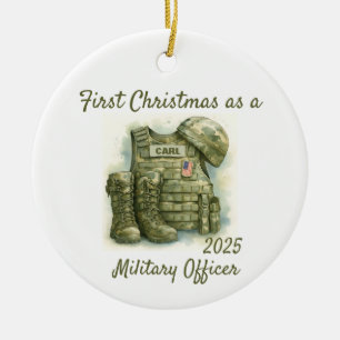 Ornamento De Cerâmica Primeiro Natal como Oficial Militar