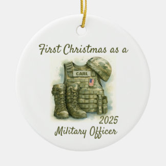 Ornamento De Cerâmica Primeiro Natal como Oficial Militar