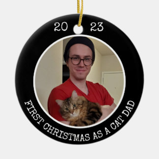 Ornamento De Cerâmica Primeiro Natal Como Pai Gato 2 Foto 2 Preto Latera