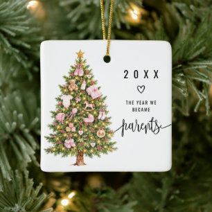 Ornamento De Cerâmica Primeiro Natal como Pais de Menina Foto Dupla Face