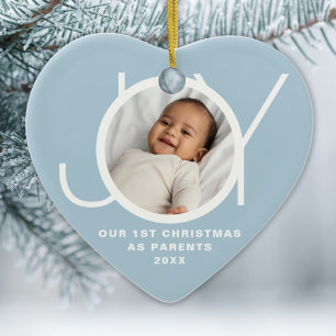 Ornamento De Cerâmica Primeiro Natal como Pais Foto Alegria Azul