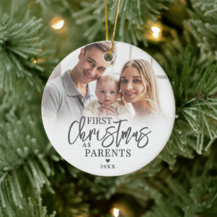 Ornamento De Cerâmica Primeiro Natal como Pais Foto do Bebê