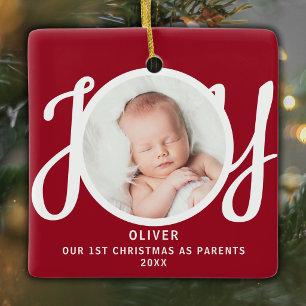 Ornamento De Cerâmica Primeiro Natal como Pais Presente de Foto Vermelho