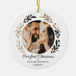 Ornamento De Cerâmica Primeiro Natal Como Simples Sr. & Sra. 2-Foto Cuto