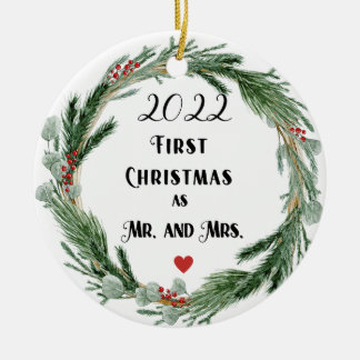 Ornamento De Cerâmica Primeiro Natal como Sr. e Sra.