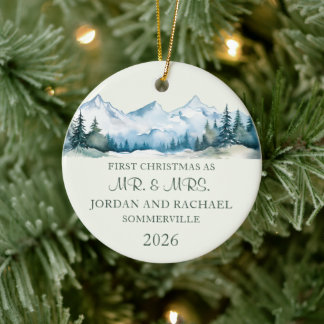 Ornamento De Cerâmica Primeiro Natal como Sr. e Sra. Casamento Personali