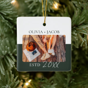 Ornamento De Cerâmica Primeiro Natal como Sr e Sra Foto Bloco de Cor