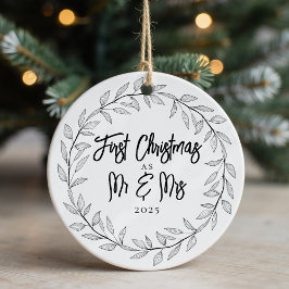 Ornamento De Cerâmica Primeiro Natal como Sr e Sra Foto Lembrança