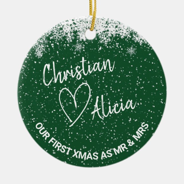 Ornamento De Cerâmica Primeiro Natal como Sr. e Sra. Green Ornament (Frente)