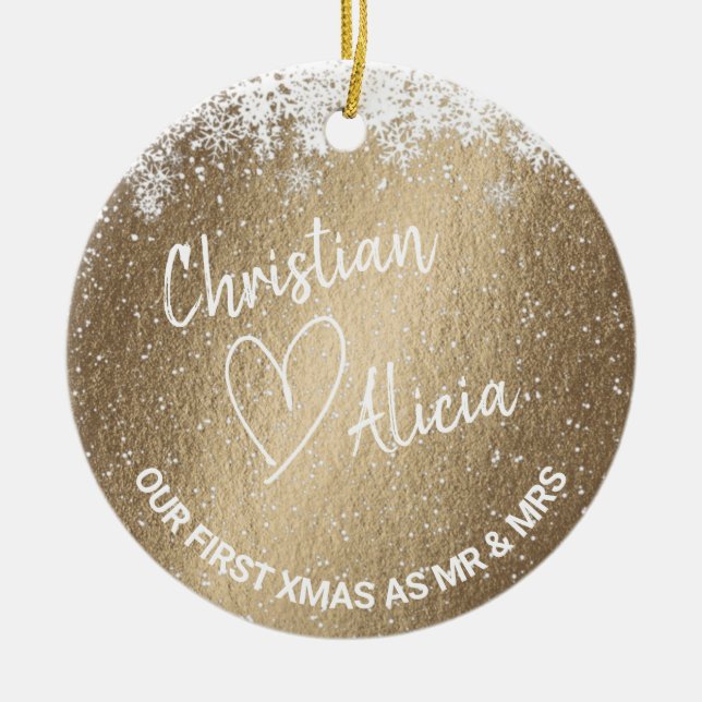 Ornamento De Cerâmica Primeiro Natal como Sr. e Sra. Ornament (Frente)