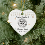 Ornamento De Cerâmica Primeiro Natal como Sr. e Sra. Ornament Newlywing<br><div class="desc">Comemore sua primeira temporada de festas como um casal casado com este adorável ornamento personalizado em forma de coração. Perfeito para recém-casados, este personalizado keepape apresenta uma design agradável com os motivos de Natal pendurados, dois pássaros de amor, e espaço para seus nomes e data de casamento. Feito de material...</div>