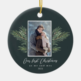Ornamento De Cerâmica Primeiro Natal como Sr. e Sra. Pine Branch Foto