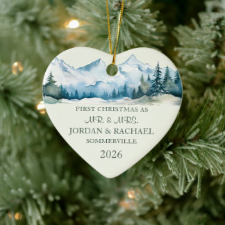 Ornamento De Cerâmica Primeiro Natal como Sr. & Sra. Casamento Personali